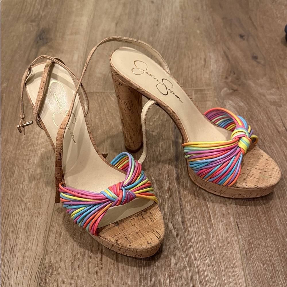 Jessica Simpson Colorful Strappy Cork Heels